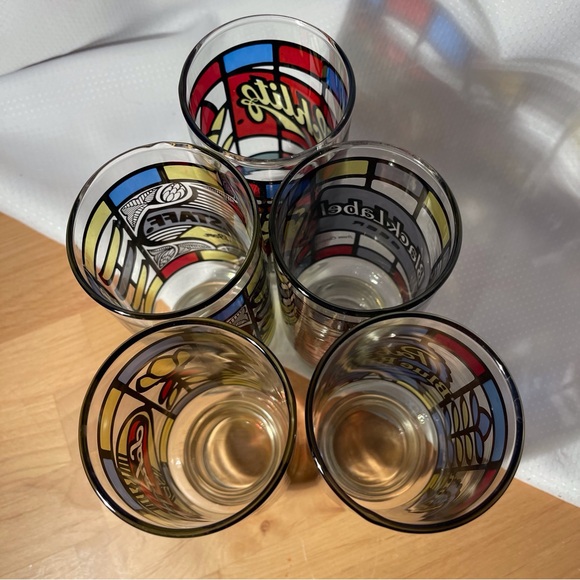Stained Glass Beer Glasses Anchor Hocking Vintage 5